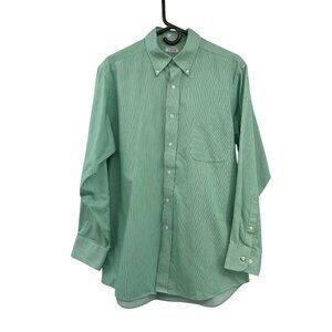 Izod Mens Green Striped Button Down Shirt 16 32/33 Used